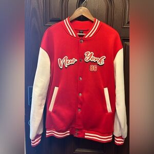 SHEIN Men’s Red and White Varsity Jacket-Size Medium NWOT😀